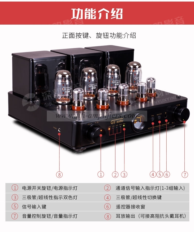 GS-AUDIO R8 4*EL34 HIFI Vacuum tube Amplifier Filter pure Amp With Remote