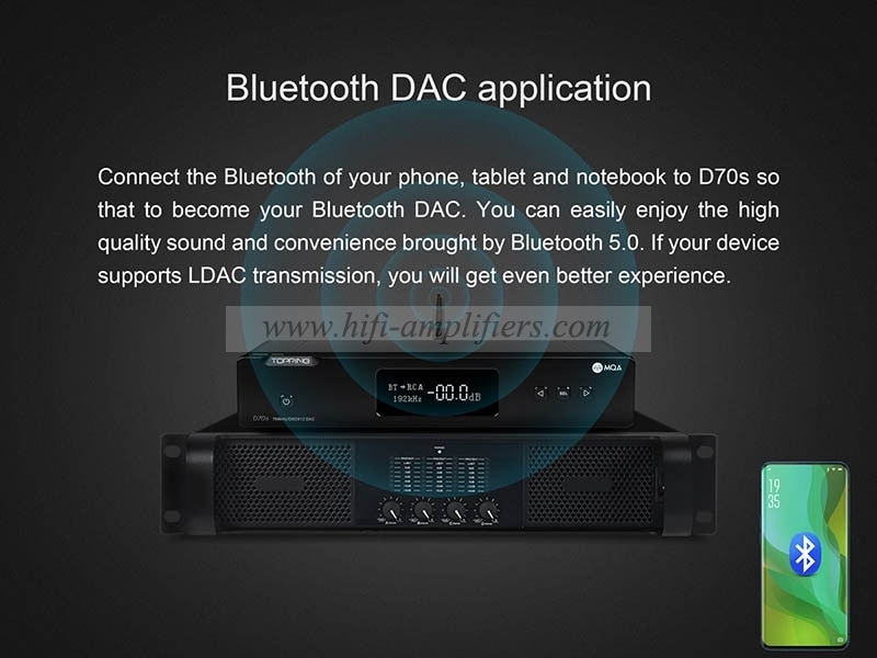 TOPPING D70S MQA Decoder 2*AK4497 Bluetooth 5.0 32Bit/768K DSD512 Hi-Res Hifi Music DAC with Remote Control