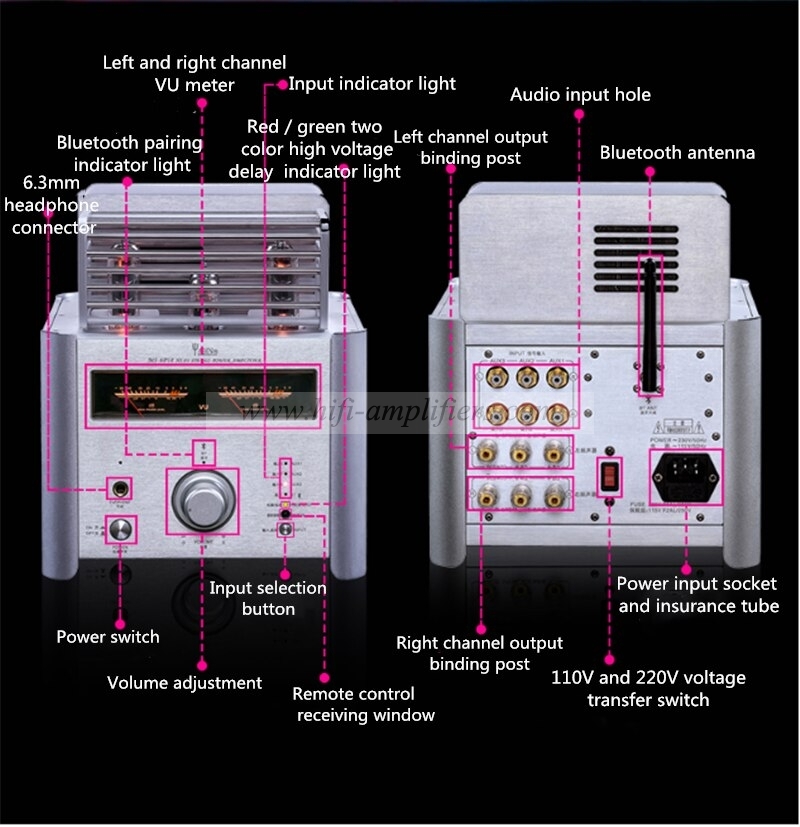 YAQIN MS-6P14 Vacuum Tube HIFI Stereo Power Amplifier Bluetooth Desktop amplifier With Remote