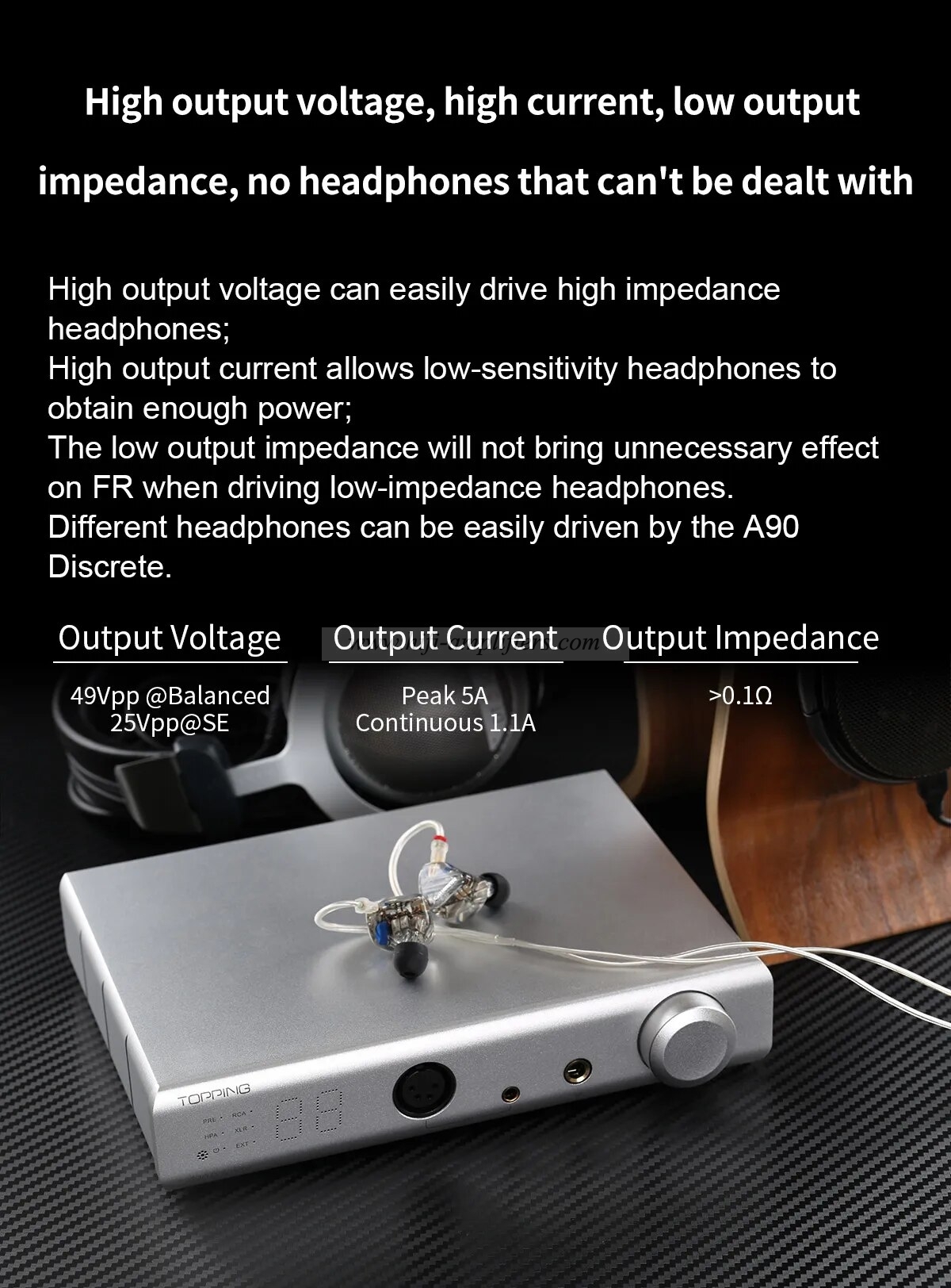 TOPPING A90 Discrete Fully Dirscrete Balanced Headphone Amplifier NFCA 4Pin XLR /4.4 Balanced/6.35mm SE Output Pre-amplifier