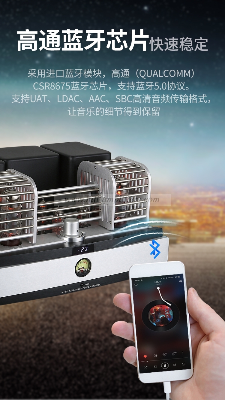 YAQIN MS-20L EL34 tube Bluetooth Digital USB Input Power Amplifier HiFi Integrated Amplifier