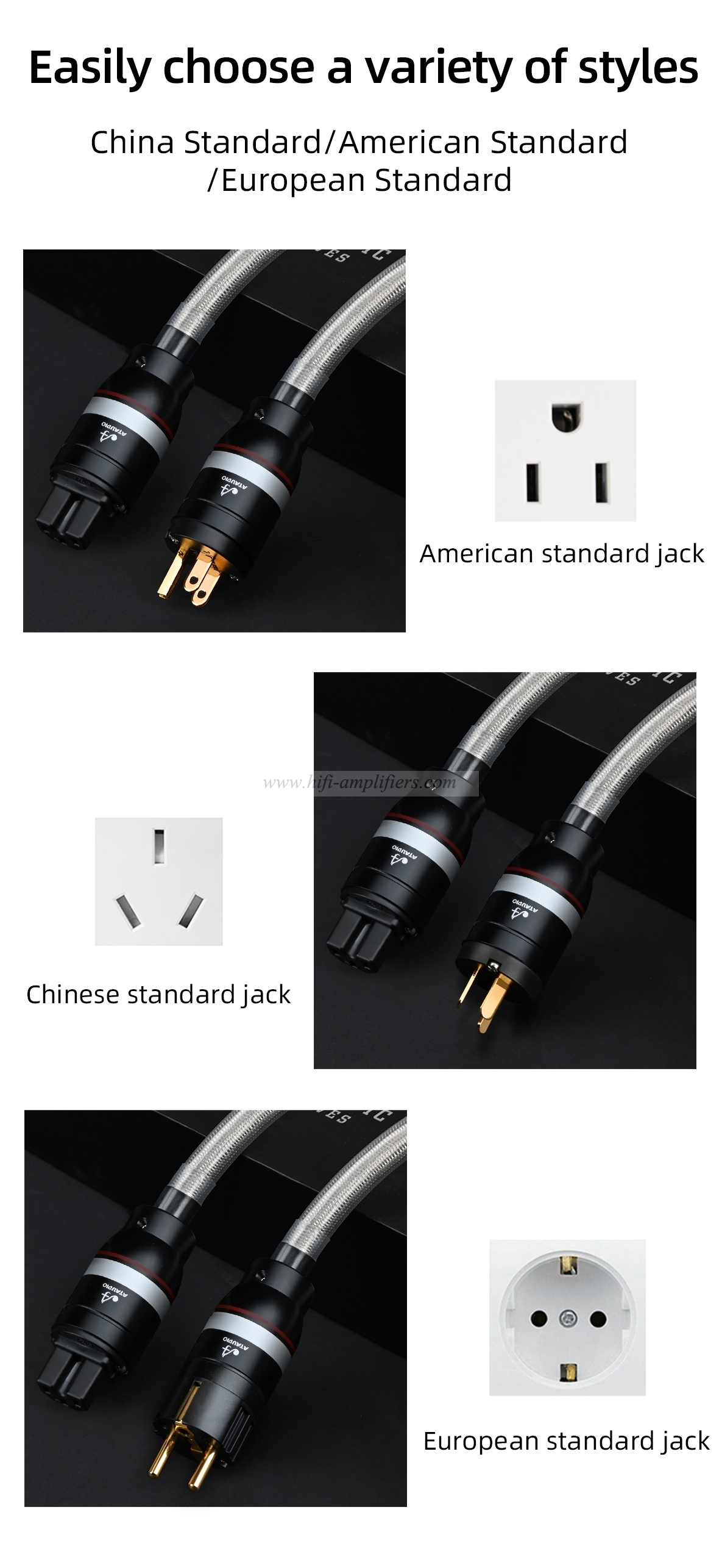 HiFi Power Cable High Quality Copper and Silver Extension Power Cord With Schuko Power Plug