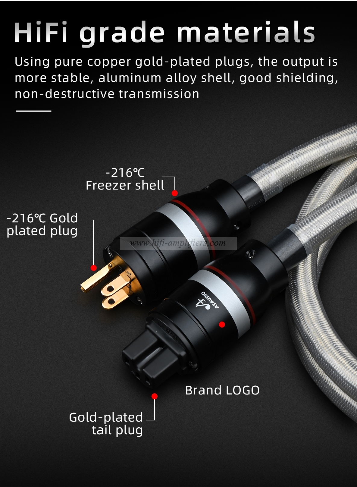 HiFi Power Cable High Quality Copper and Silver Extension Power Cord With Schuko Power Plug