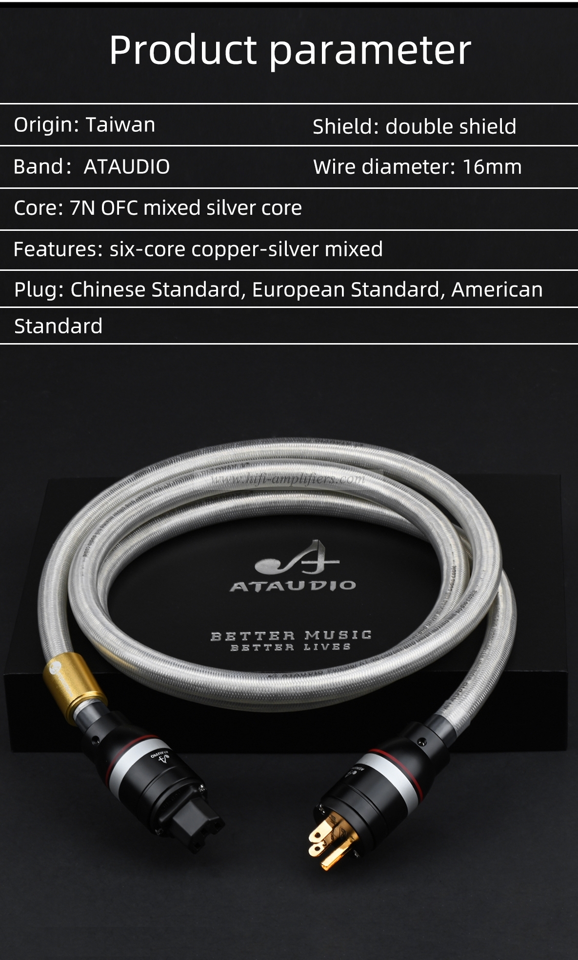 HiFi Power Cable High Quality Copper and Silver Extension Power Cord With Schuko Power Plug