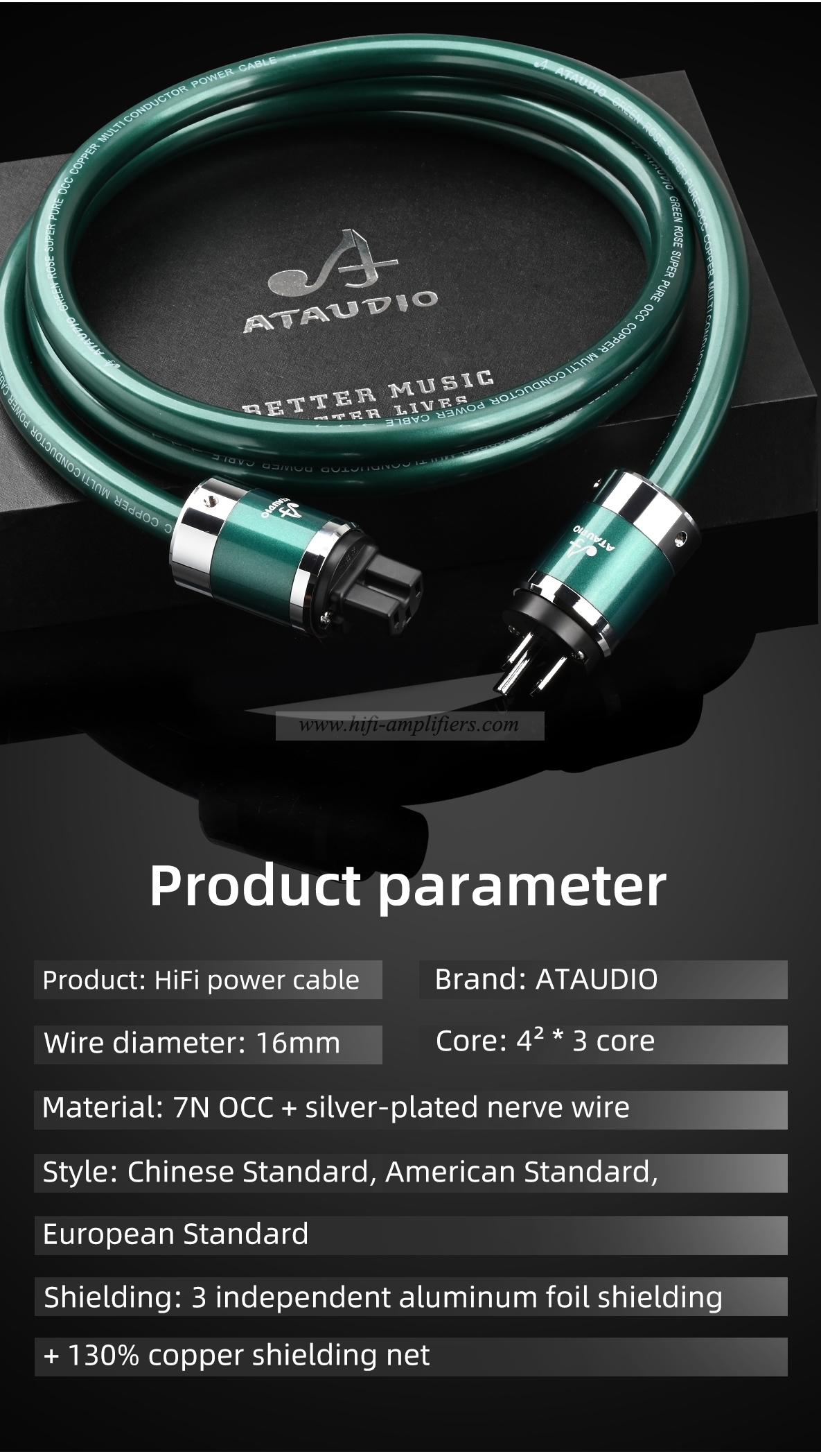 Hifi Power Cable High Quality OCC Copper EU US AU Power Cord For CD Decoder and Tube Amplifier