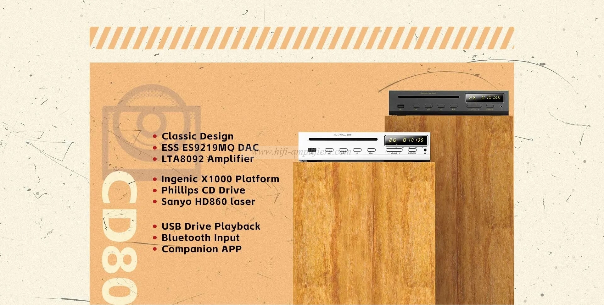 Shanling CD80/CA80 CD Player & Power Amplifier all-in-one Mini Bluetooth 5.0 Drive DSD Decode