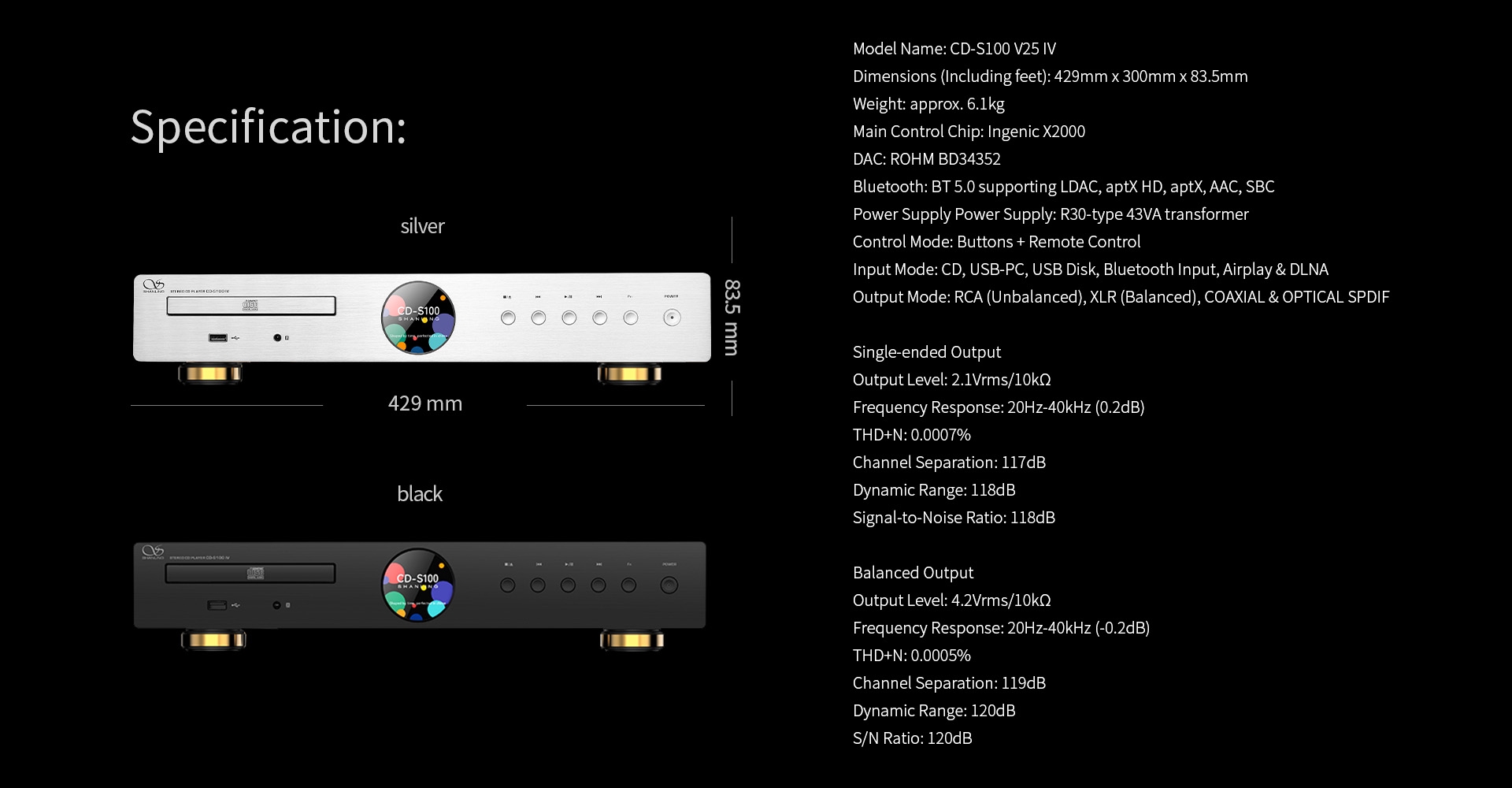 Shanling CD-S100 IV 2025 Edition Desktop CD Player HIFI CD Turntable ROHM BD34352 DAC Decoder