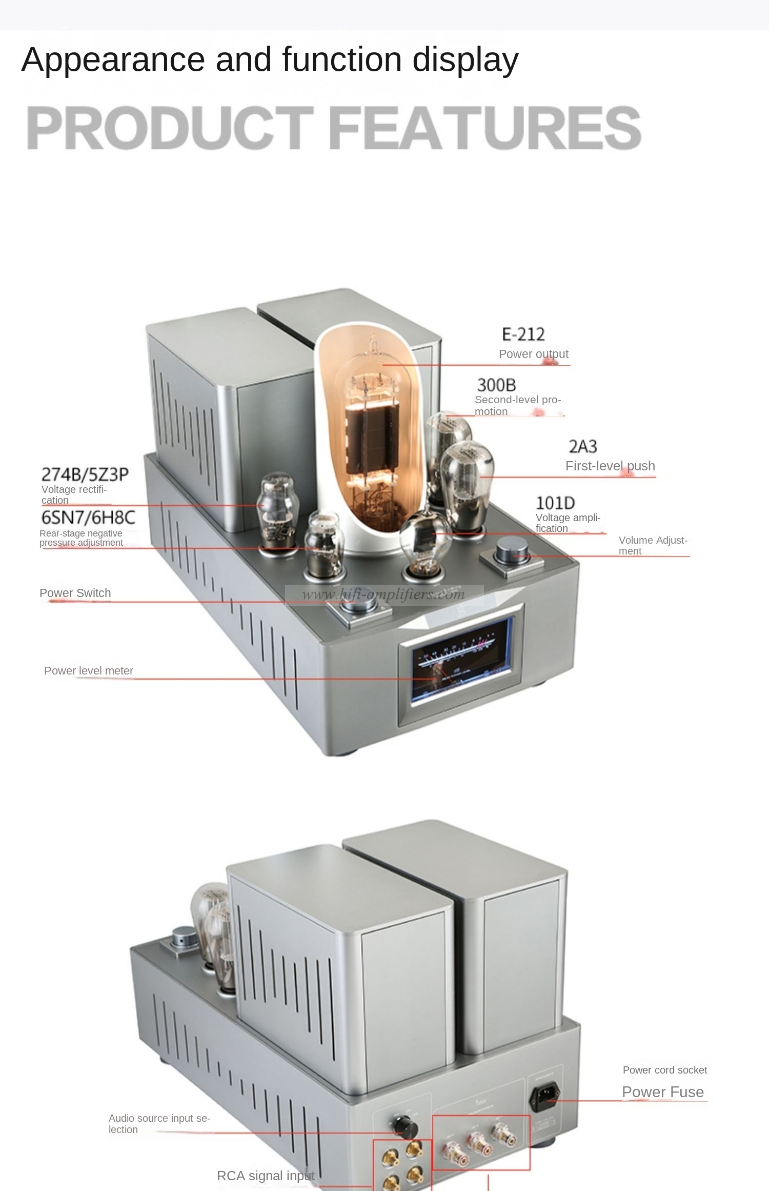 YAQIN MS-212T E-212 Mono Split Tube Amplifier Front and Rear Class A Single-ended Amplifier/Pair