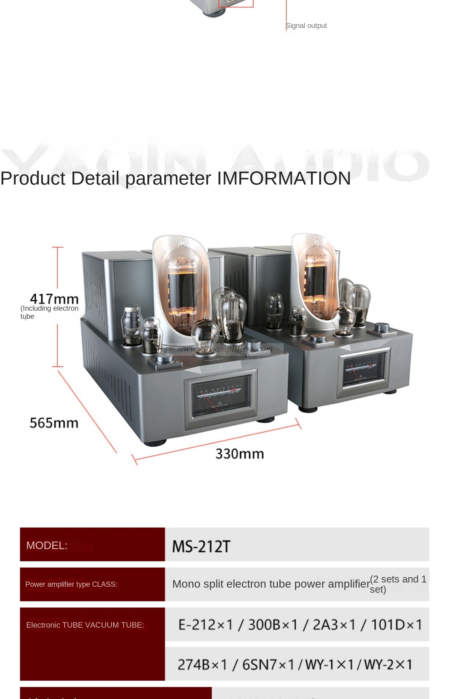 YAQIN MS-212T E-212 Mono Split Tube Amplifier Front and Rear Class A Single-ended Amplifier/Pair