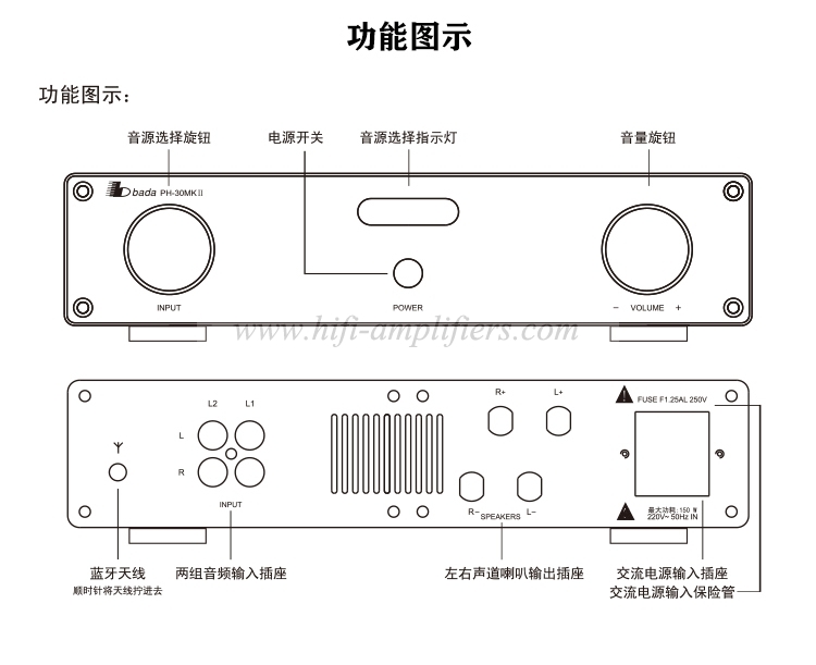 Bada PH-30MKII HIFI Desktop MINI Bluetooth Intergrated Power Amplifier