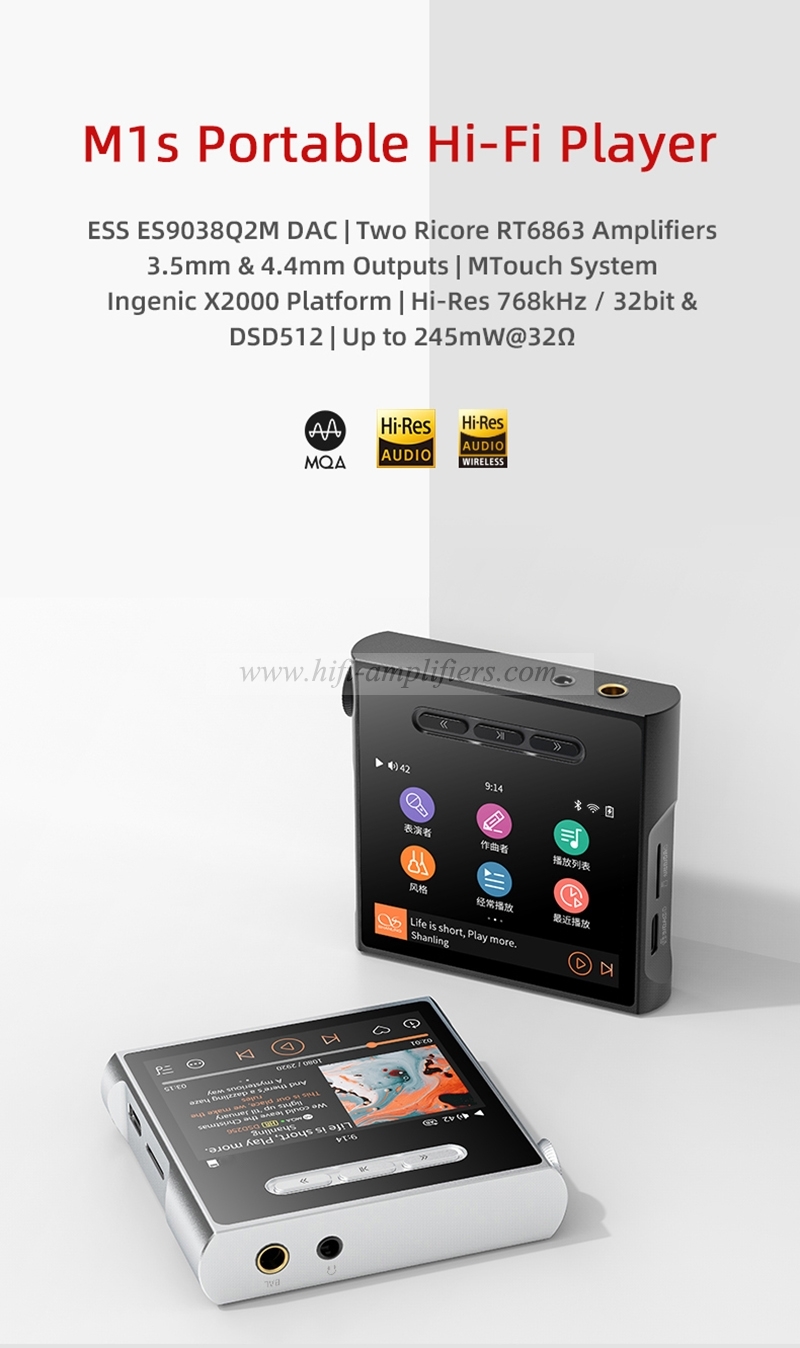 SHANLING M1S Portable Music Player MP3 Hi-Res Audio Bluetooth 5.0 ES9038Q2M DAC 2* RT6863 AMP chips 3.5/4.4mm Output DSD512