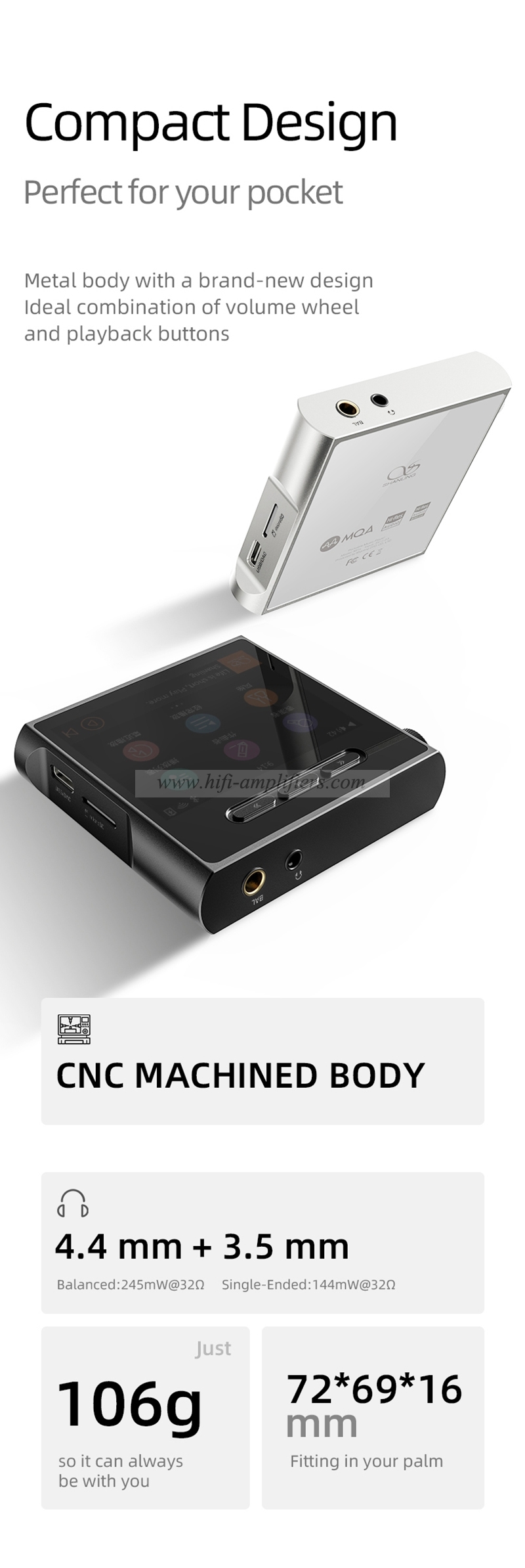 SHANLING M1S Portable Music Player MP3 Hi-Res Audio Bluetooth 5.0 ES9038Q2M DAC 2* RT6863 AMP chips 3.5/4.4mm Output DSD512