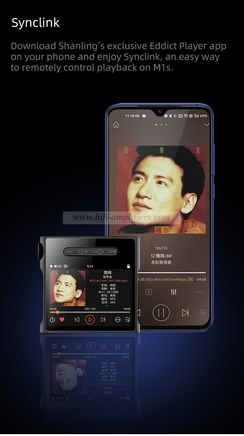 SHANLING M1S Portable Music Player MP3 Hi-Res Audio Bluetooth 5.0 ES9038Q2M DAC 2* RT6863 AMP chips 3.5/4.4mm Output DSD512