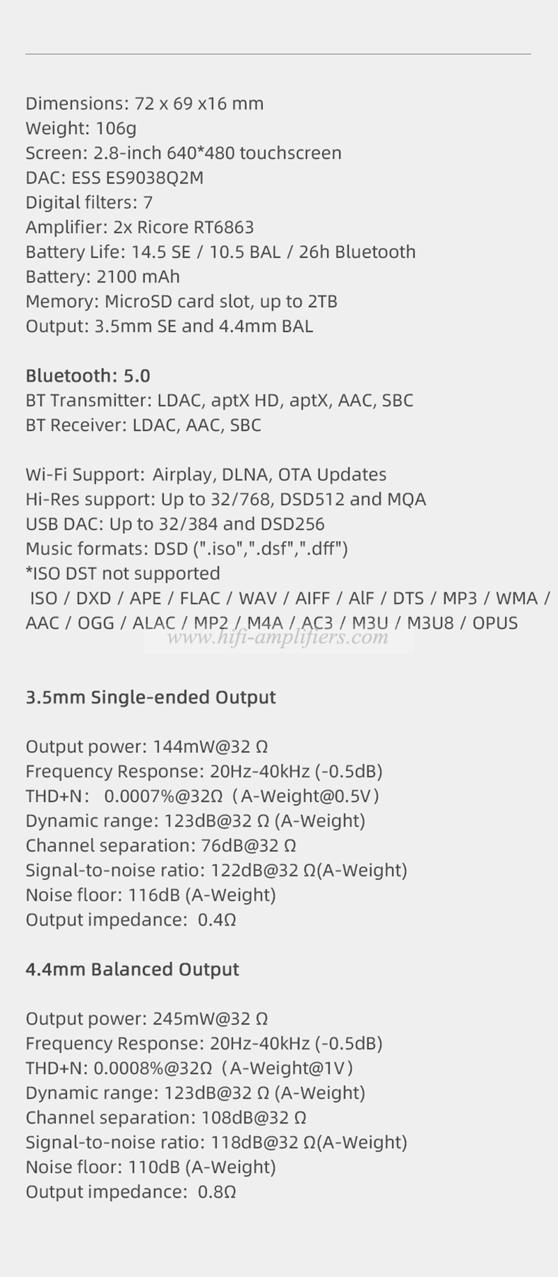 SHANLING M1S Portable Music Player MP3 Hi-Res Audio Bluetooth 5.0 ES9038Q2M DAC 2* RT6863 AMP chips 3.5/4.4mm Output DSD512