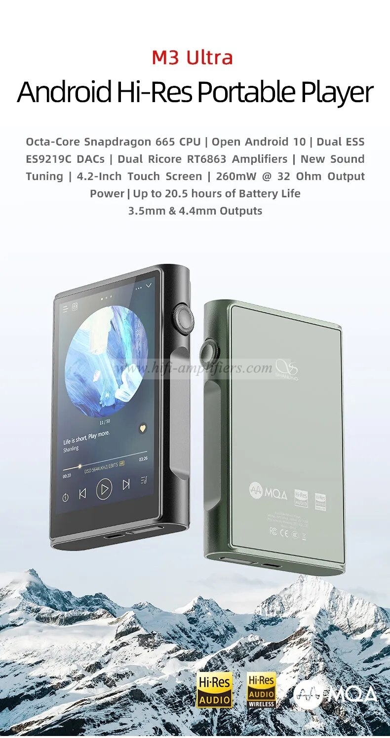 SHANLING M3 Ultra Hi-Res Android10 Portable HiFi Music MP3 Player DAP 8-Core QS 665 CPU Bluetooth5.0 Dual ES9219C DAC DSD256 M3U