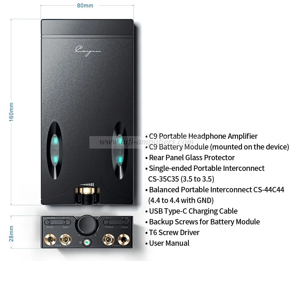 Cayin C9 Balanced Tube Portable Headphone Amplifier Class A and AB Selection Support 3.5mm SE 4.4mm BAL Removable Battery Module