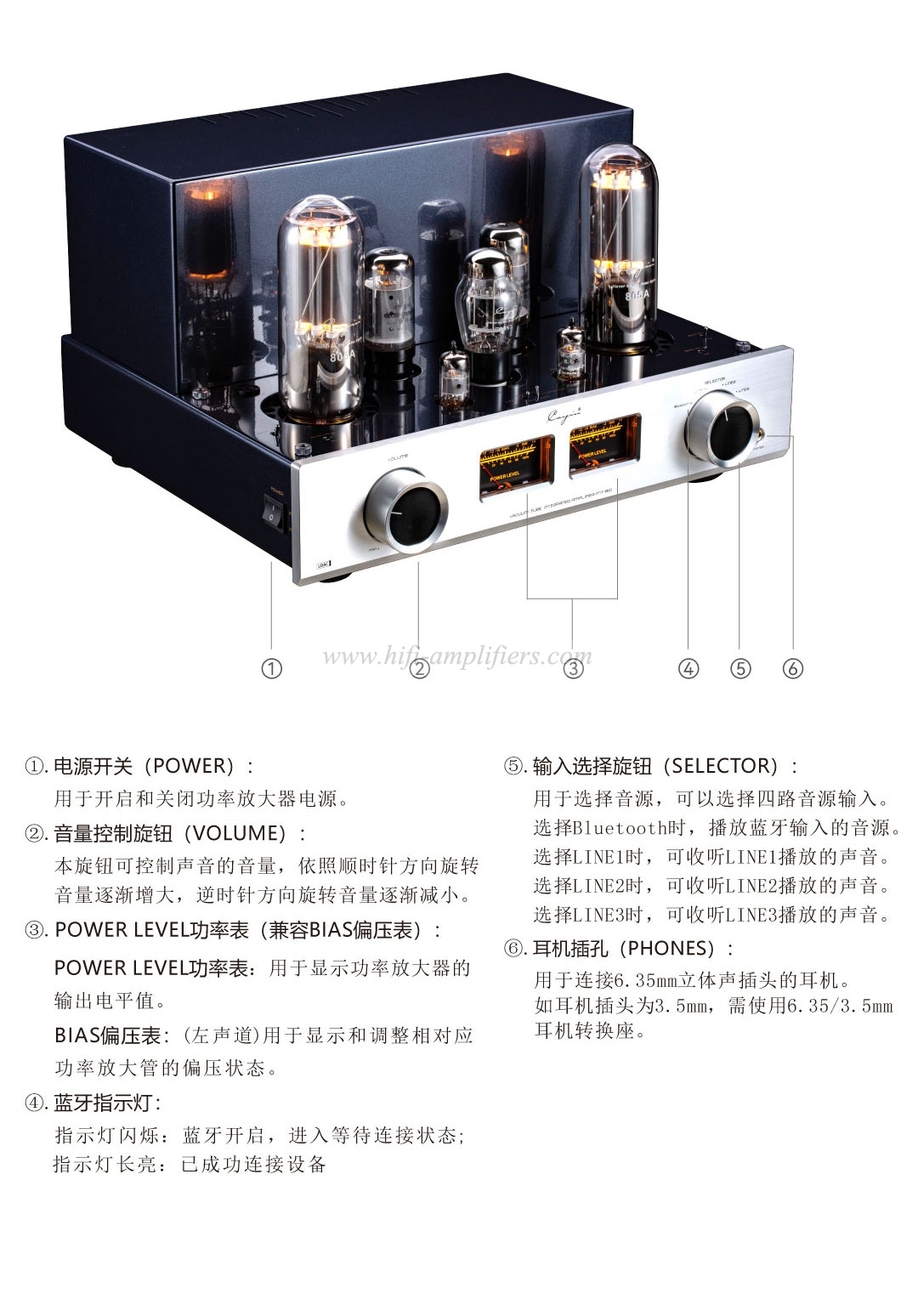 Cayin MT-80 805 tube integrated Amplifier Single-end Class A Amplifier Bluetooth 46W*2