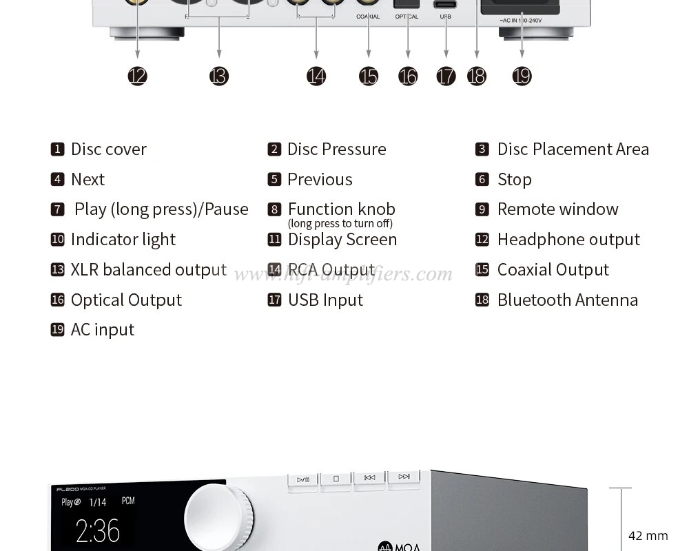 SMSL PL200 Hi-res Class MQA CD Player Digital Audio Piano Keys Design AK4499EX DSD512 Bluetooth LDAC Aptx-HD With Remote Control