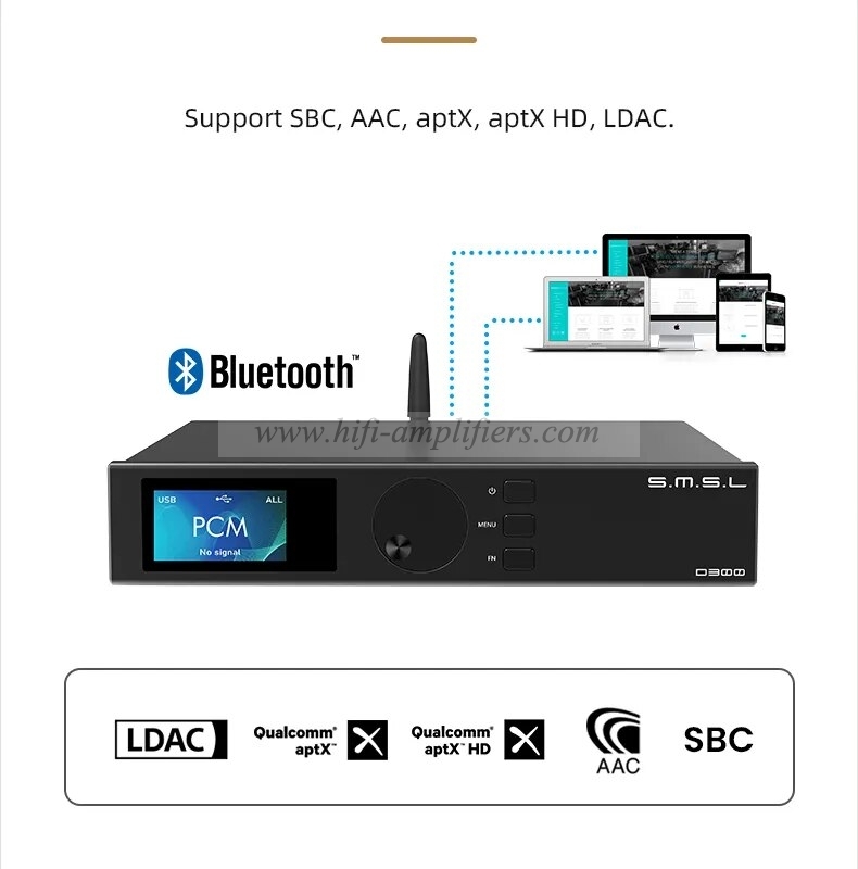 SMSL D300 AUDIO DAC ROHM BD34301EKV DSD512 PCM 768kHz 32bit Qualcomm Bluetooth5.1 XMOS XU208 LDAC HD XLR RCA With Remote Control
