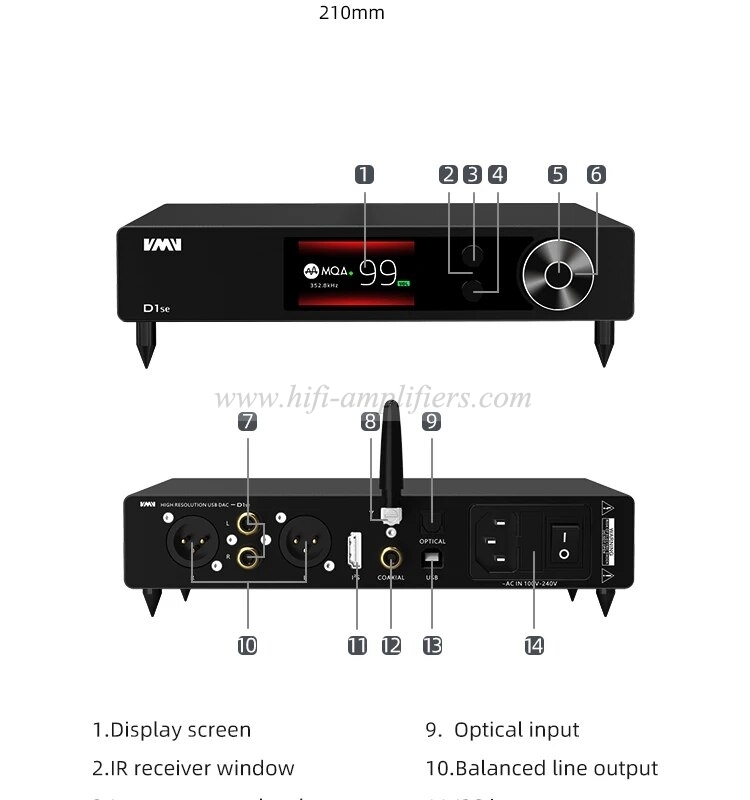 SMSL VMV D1se High-end MQA Audio DAC 768kHz 32bit XMOS Bluetooth5.1 USB Optical Coaxial RCA DSD512 ES9038PRO With Remote Control