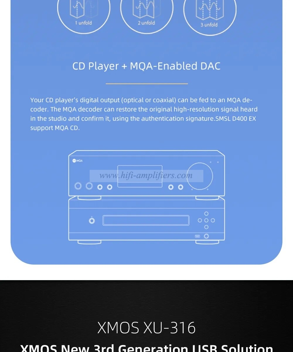 SMSL D400EX AUDIO DAC 1*AK4191 2*AK4499EX OPA1612A LME49720 XU316 MQA-CD DSD512 32bit/768kHz Blutetooth I2S With Remote Control