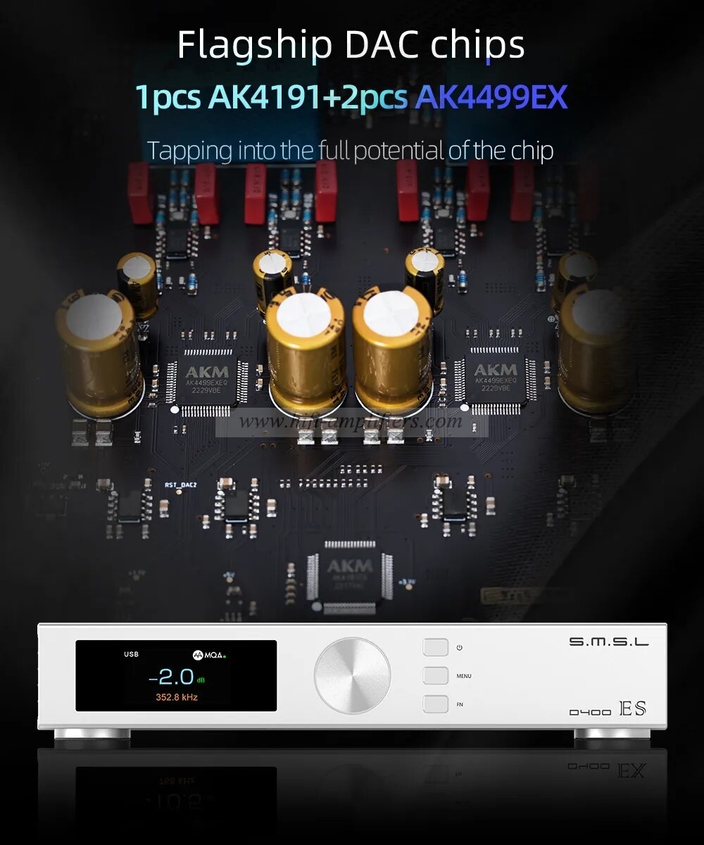 SMSL D400EX AUDIO DAC 1*AK4191 2*AK4499EX OPA1612A LME49720 XU316 MQA-CD DSD512 32bit/768kHz Blutetooth I2S With Remote Control