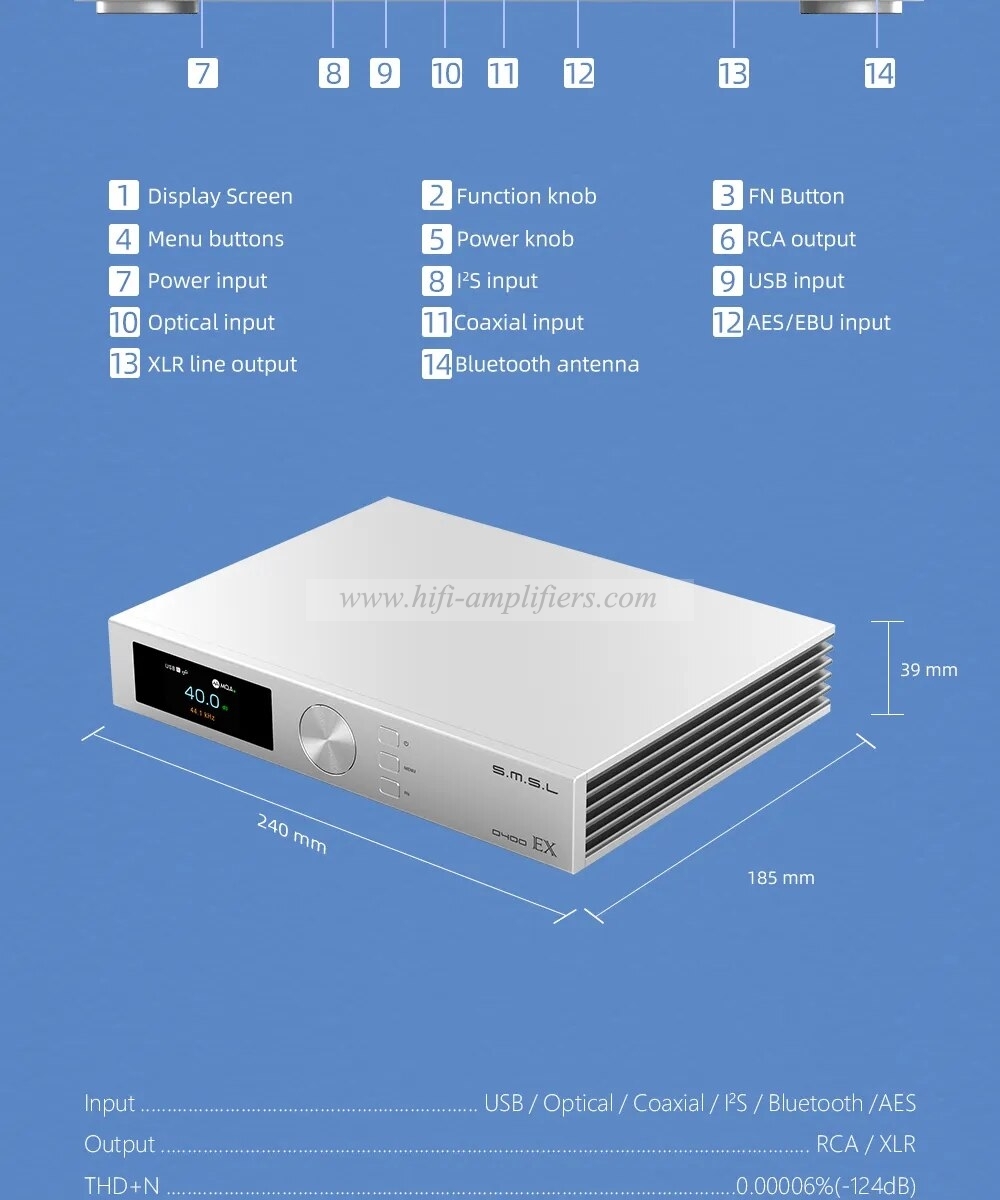 SMSL D400EX AUDIO DAC 1*AK4191 2*AK4499EX OPA1612A LME49720 XU316 MQA-CD DSD512 32bit/768kHz Blutetooth I2S With Remote Control