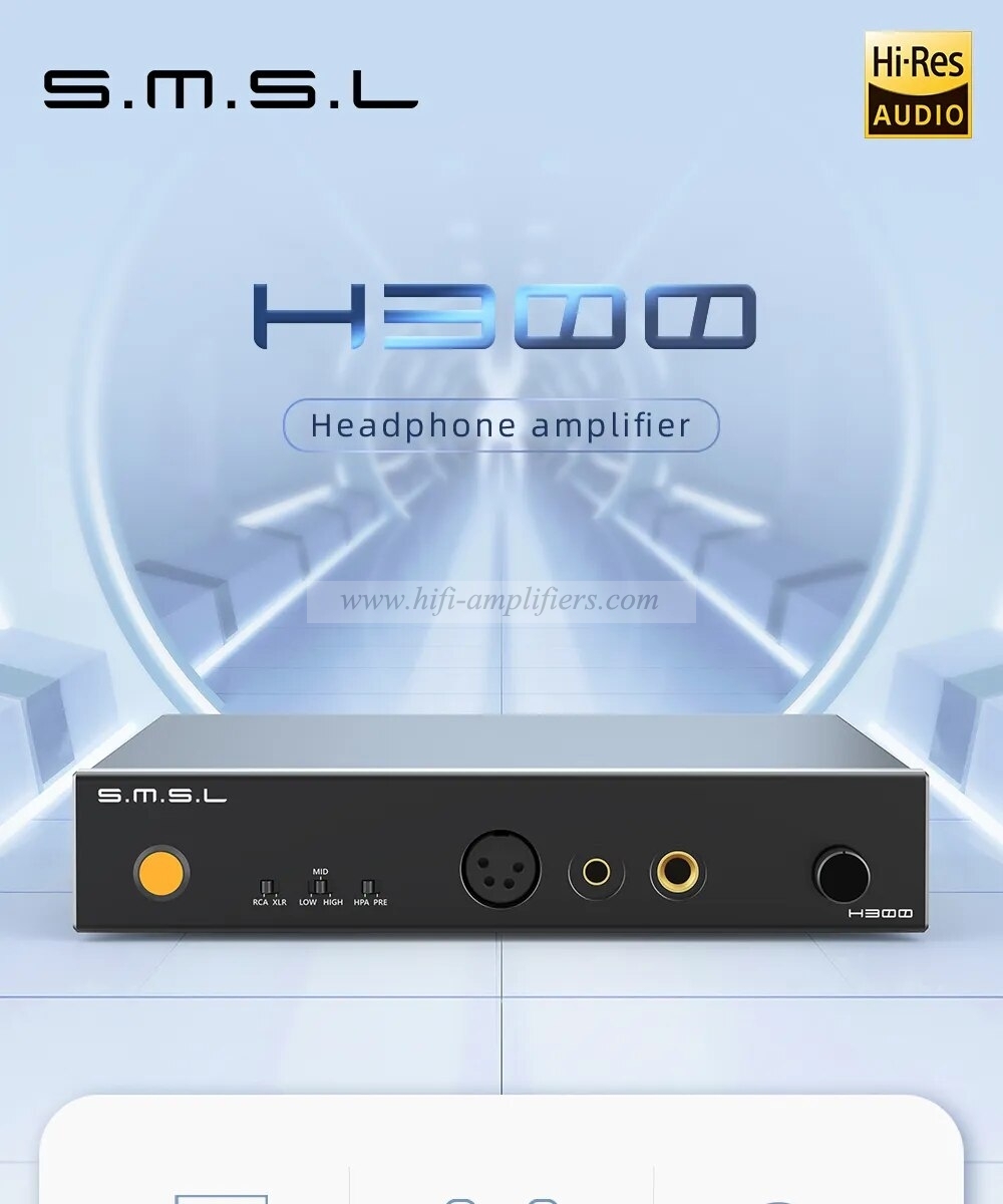 SMSL H300 Headphone Amplifier Full Balanced Low-Noise Audio 6.35mm 4.4mm XLR RCA 10W High Power Op-AMP Preamp Output 133dB