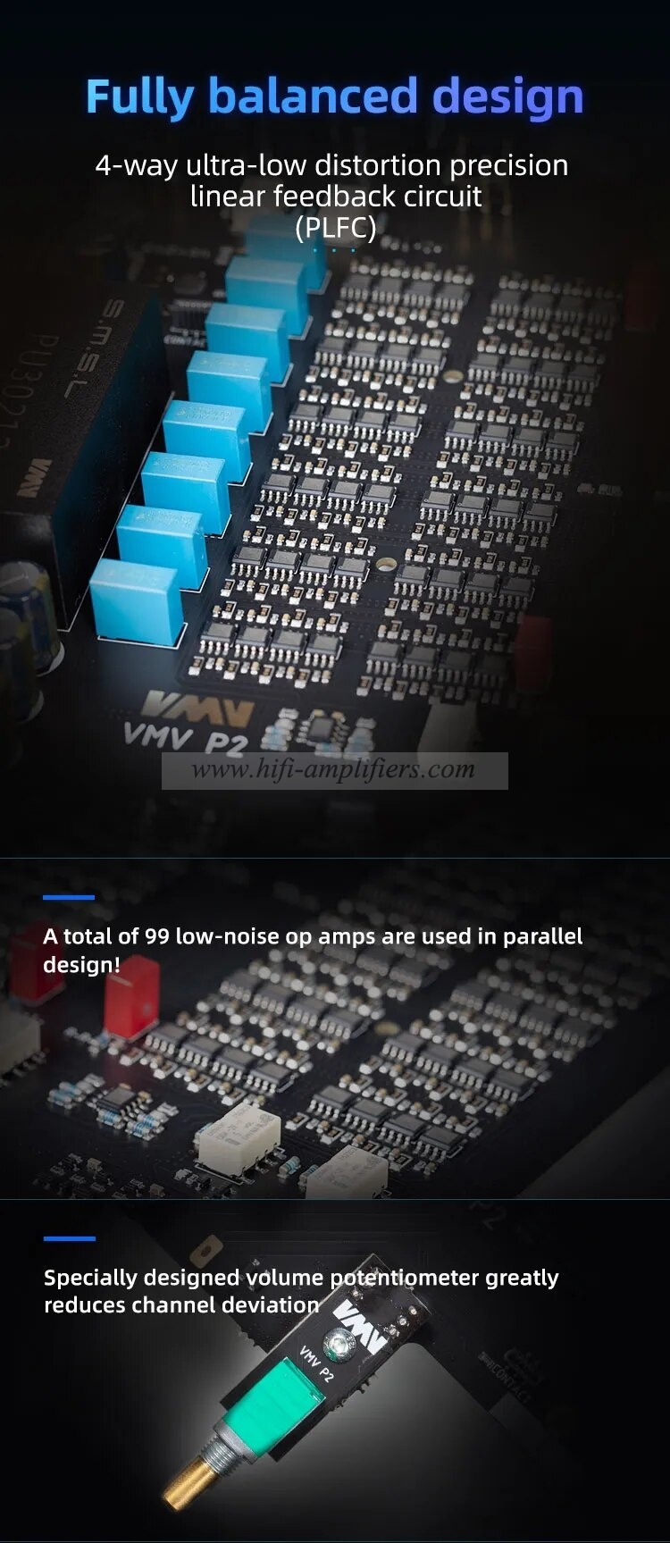 SMSL VMV P2 Headphone Amplifier Hi-End Pre-amp 32ohmns 6W Balanced & Unbalanced Input For 4.4MM & 6.35MM Heaphone