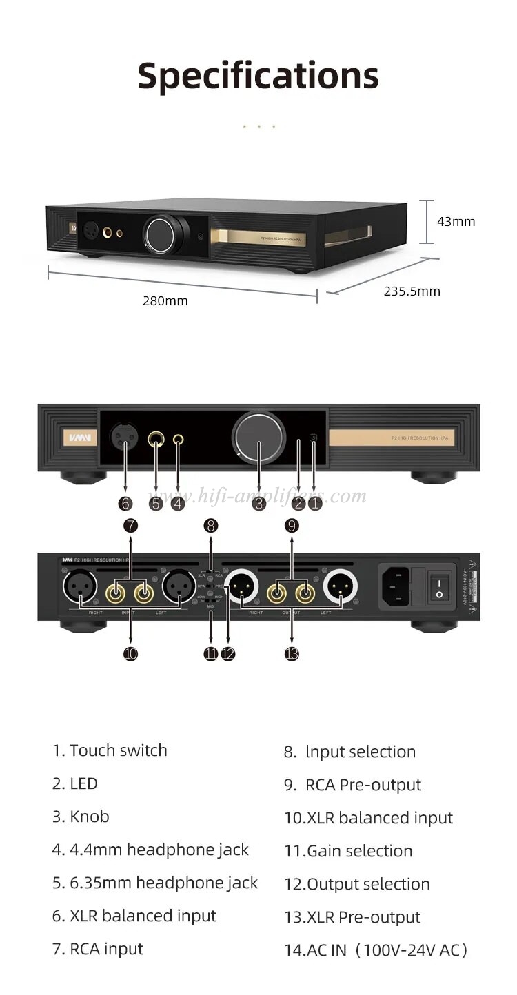 SMSL VMV P2 Headphone Amplifier Hi-End Pre-amp 32ohmns 6W Balanced & Unbalanced Input For 4.4MM & 6.35MM Heaphone