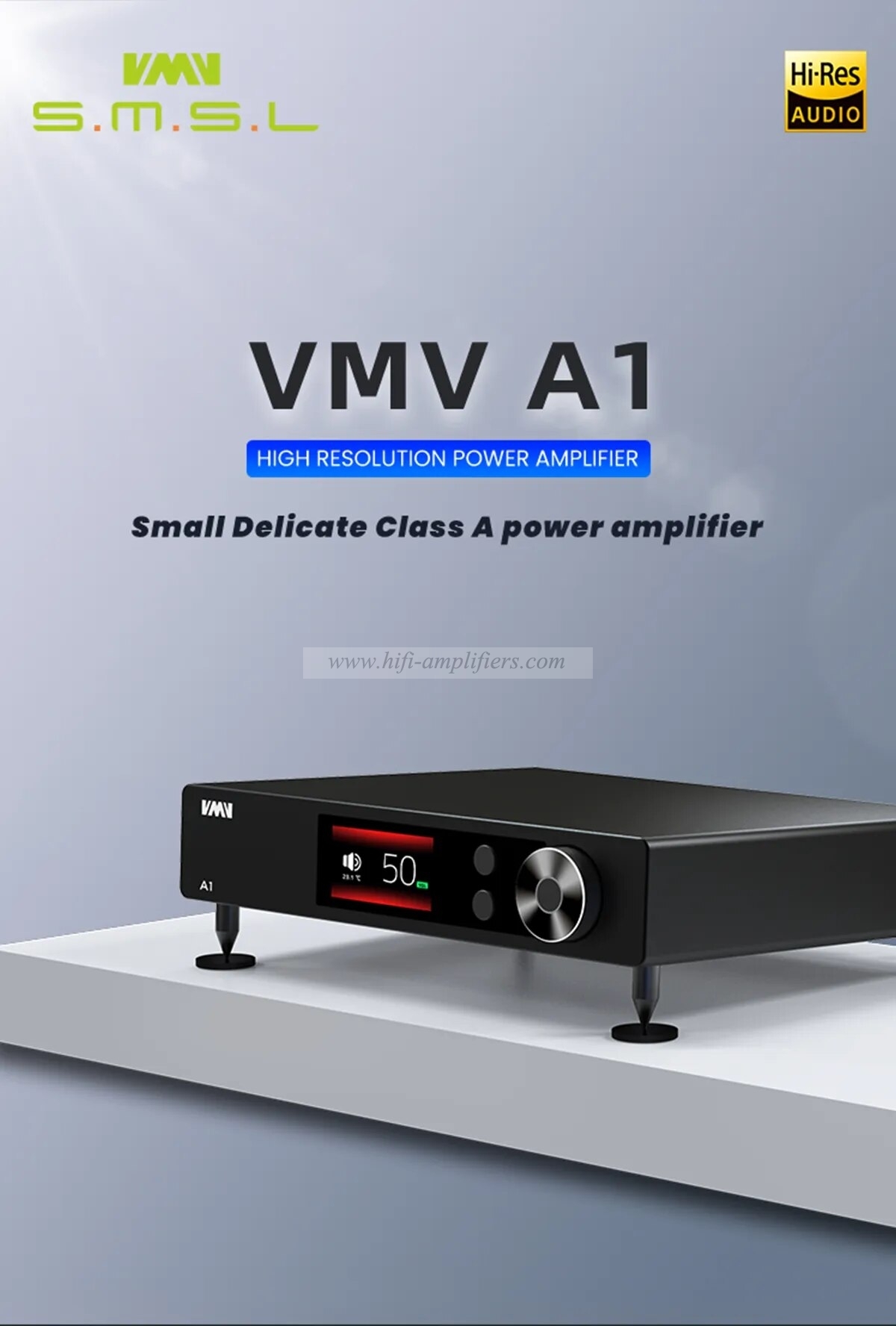 SMSL VMV A1 High-Res Power Amplifier Class-A AMP RCA Input 6.35 Earphone & Passive Speakers PGA2311 Chassis Temperature Display