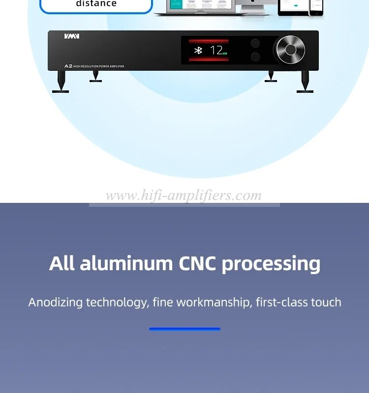 SMSL VMV A2 Power Amplifier Support DSD512 32bit 768kHz Bluetooth UAT LDAC Aptx-HD AAC Subwoofer preoutput With Remote Control