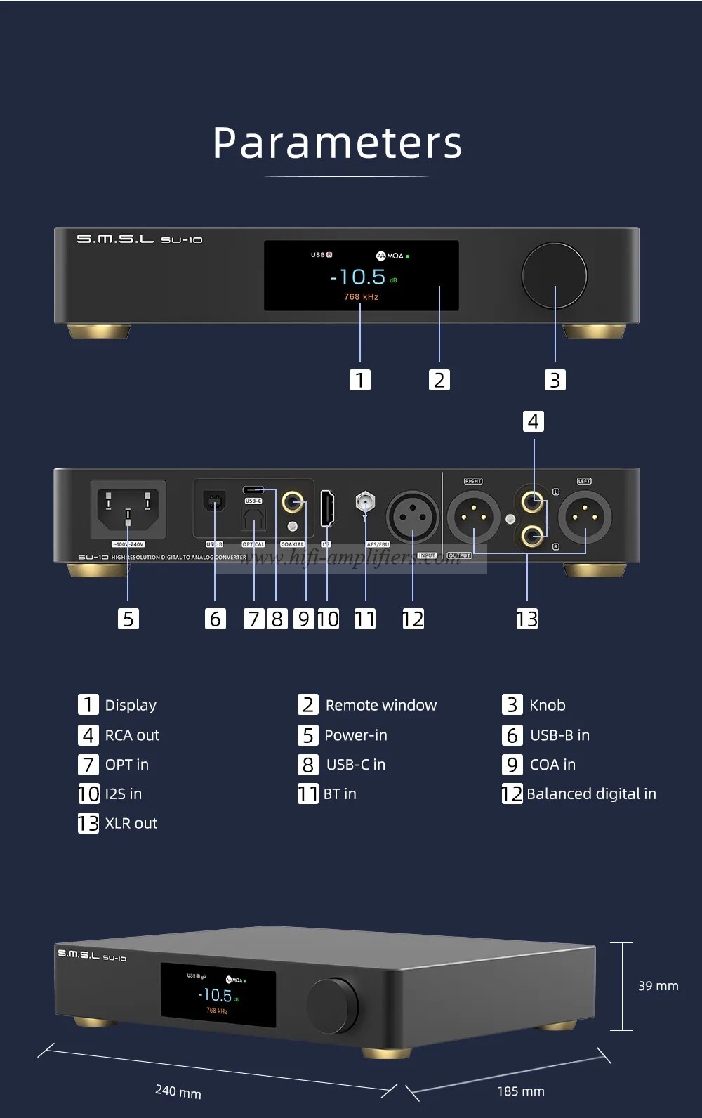 SMSL SU-10 MQA Decoder Support MQA-CD Dual ES9038PRO XMOS316 DAC 32Bit/768kHz DSD512 Support LDAC,Aptx/HD,SBC,AAC SMSL SU10 DAC