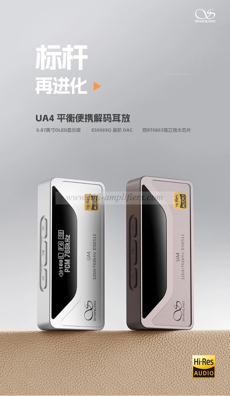 SHANLING UA4 MQA Portable USB DAC AMP Headphone Amplifier Hi-Res Audio ES9069Q 2* RT6863 chips PCM768 DSD512 3.5/4.4mm Output