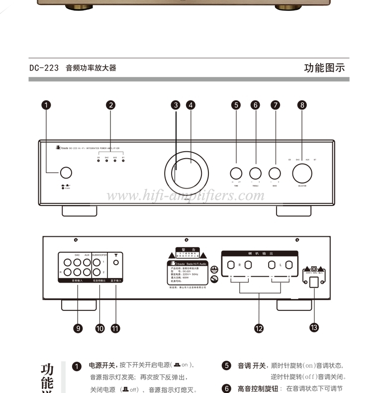 Bada DC-223 Integrated Transistor Amplifier 5.0 Bluetooth Home High-fidelity HIFI Power Amplifier