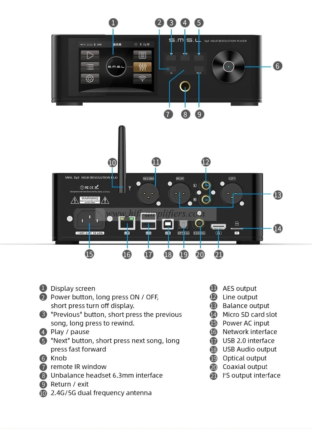 SMSL DP5 High Fidelity Network Music Player ES9038PRO MQA 32 Bit/ 384 kHz DSD256 Bluetooth 4.0 Support Windows