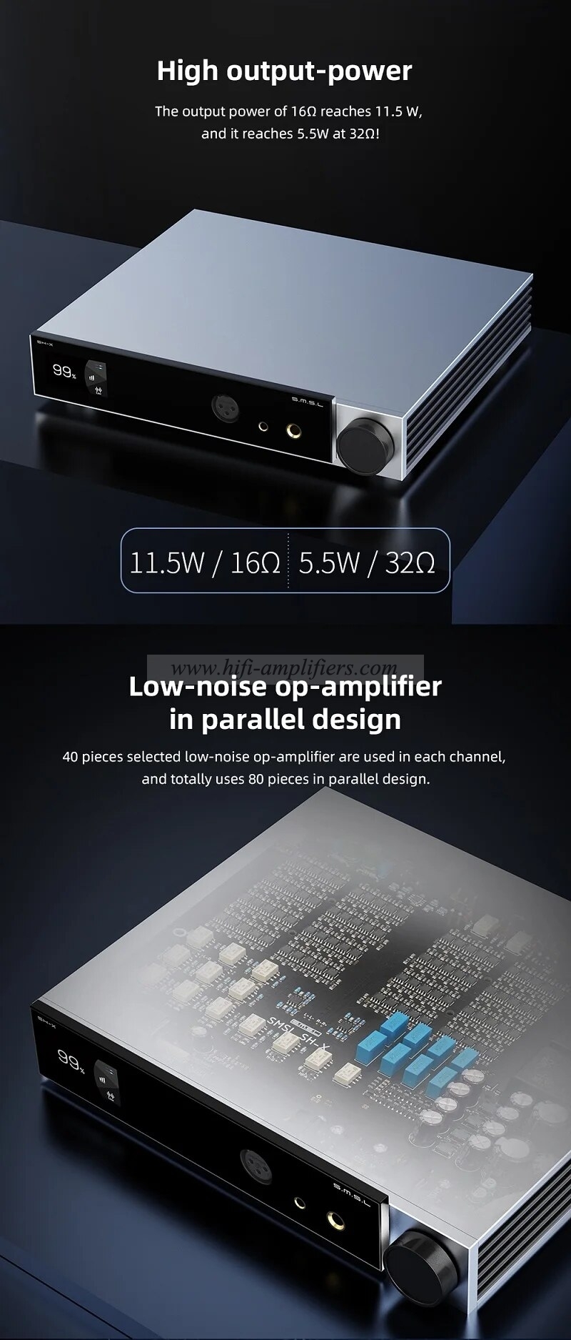 SMSL SH-X Headphone Amplifier High Output Power Three Gain Adjustment Preamplifier Output 6.35mm/4.4mm Port