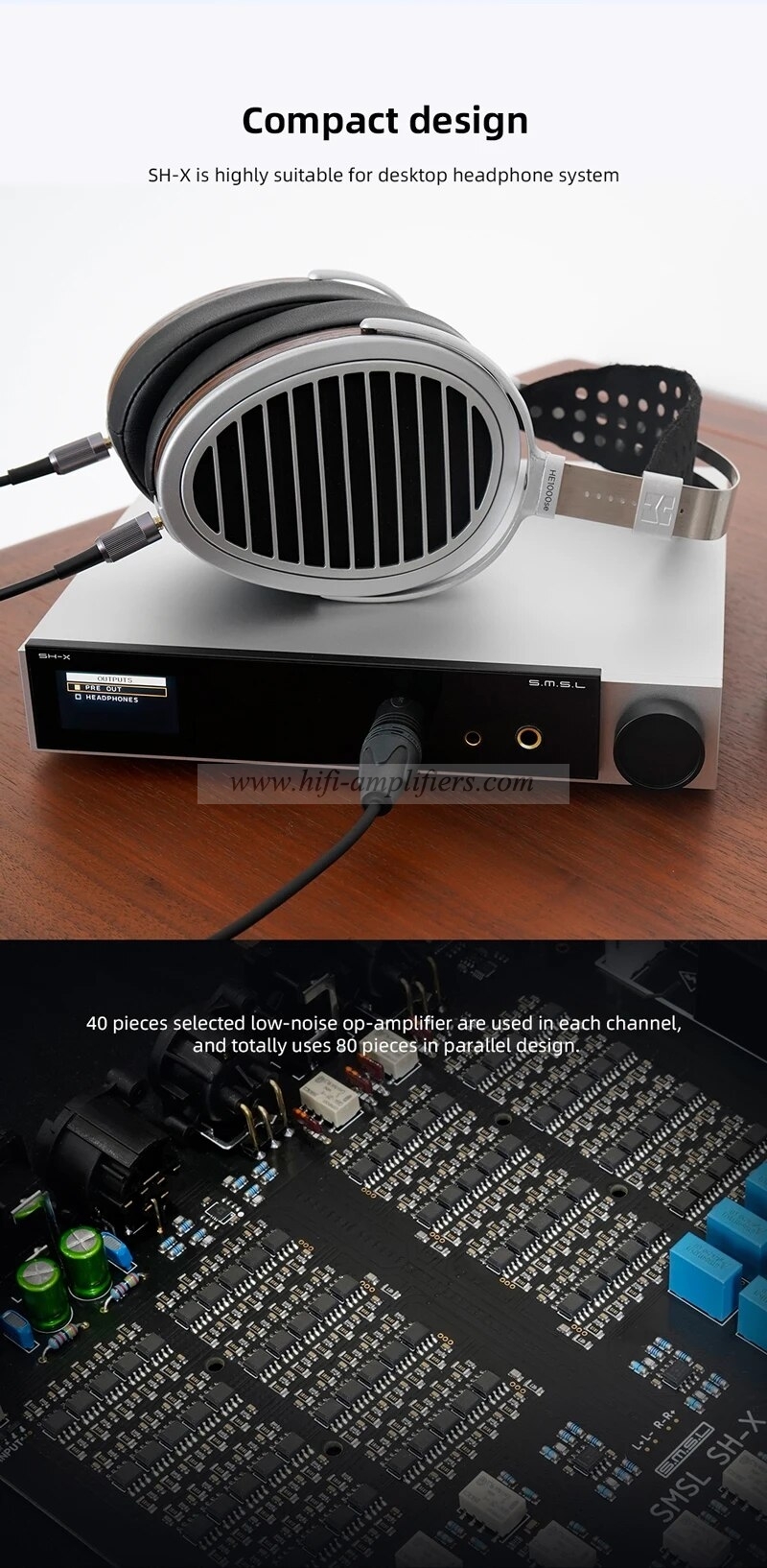 SMSL SH-X Headphone Amplifier High Output Power Three Gain Adjustment Preamplifier Output 6.35mm/4.4mm Port