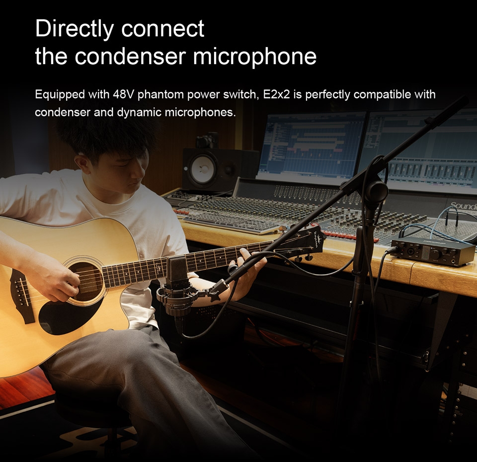 TOPPING E2x2 professional audio interface computer phone singing live streaming sound card recording mixing 2in 2out