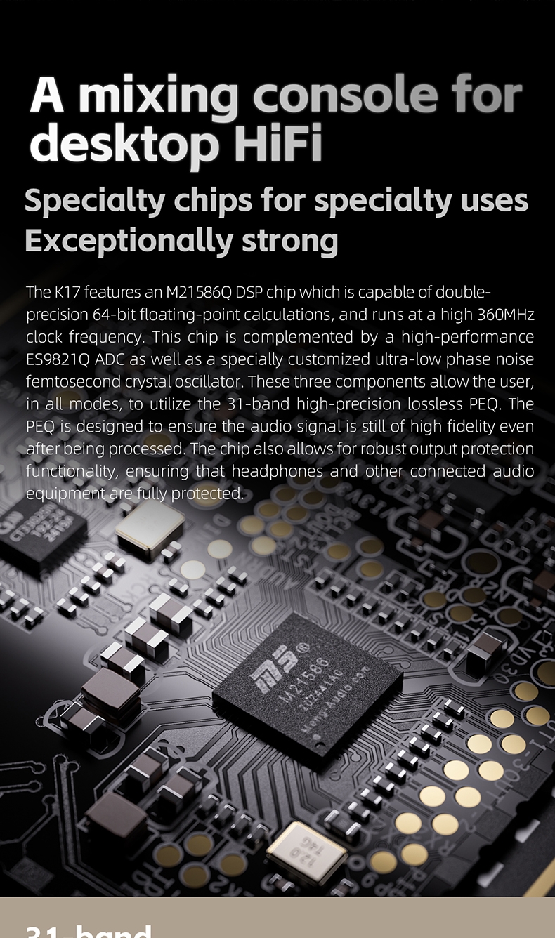FiiO K17 Desktop DAC&Headphone Amplifier AK4191+AK4499EX*2 , 31-band PEQ, MQA,Support DSD512 32Bit/768kHz with Remote Control