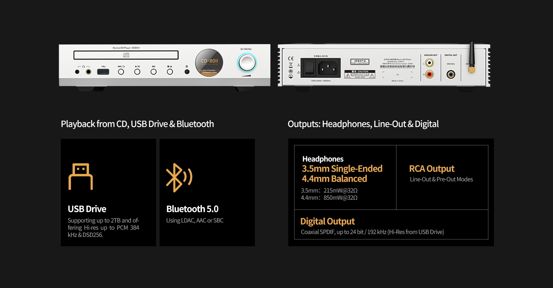 SHANLING CD80 II CD80II Modernized CD Player HD850 Driver dual SGM8262 AMP CS43198 DAC Hi-Res Audio Bluetooth Input LDAC