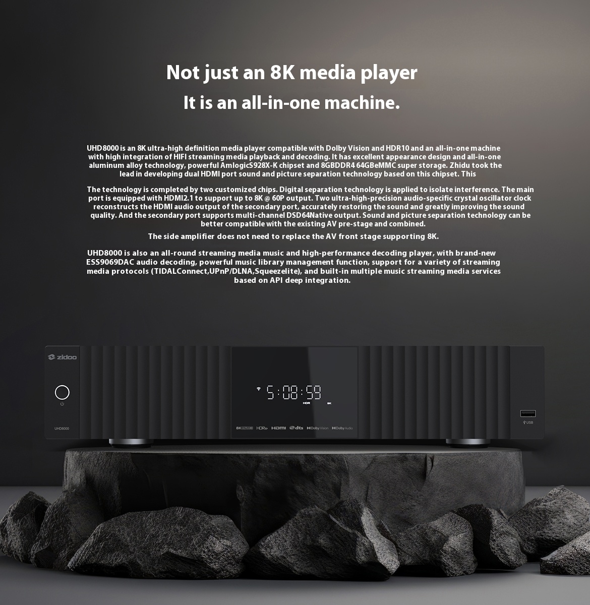ZIDOO UHD8000 Blu ray Player High-definition Panoramic Hard Disk Player 8K UHD Dolby Vision Dolby HIFI Decoder ZIDOO UHD8000 Blu ray Player High-definition Panoramic Hard Disk Player 8K UHD Dolby Vision Dolby HIFI Decoder