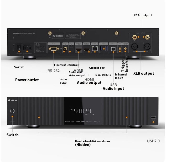 ZIDOO UHD8000 Blu ray Player High-definition Panoramic Hard Disk Player 8K UHD Dolby Vision Dolby HIFI Decoder ZIDOO UHD8000 Blu ray Player High-definition Panoramic Hard Disk Player 8K UHD Dolby Vision Dolby HIFI Decoder