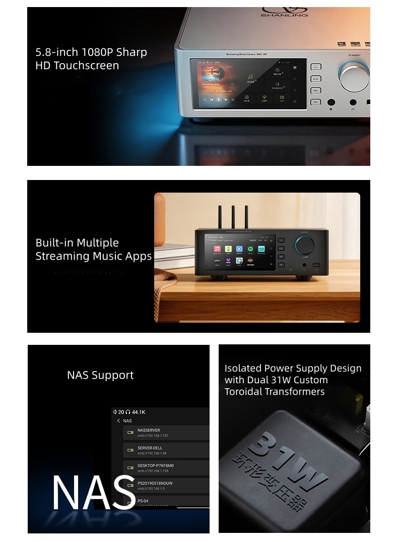 SHANLING SM1.3R Android Online Network Streamer With R2R DAC Hi-Fi Lossless Music Player Supports USB/HDD/ Bluetooth
