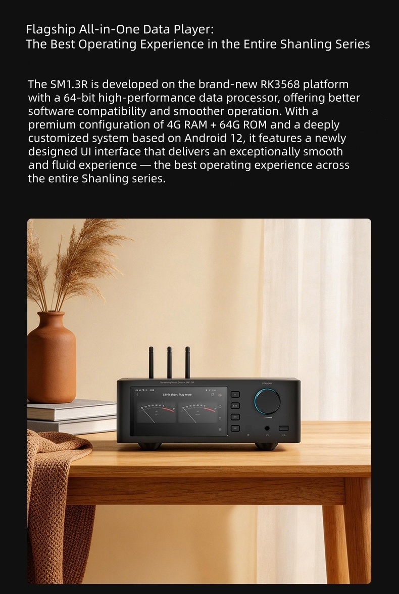 SHANLING SM1.3R Android Online Network Streamer With R2R DAC Hi-Fi Lossless Music Player Supports USB/HDD/ Bluetooth