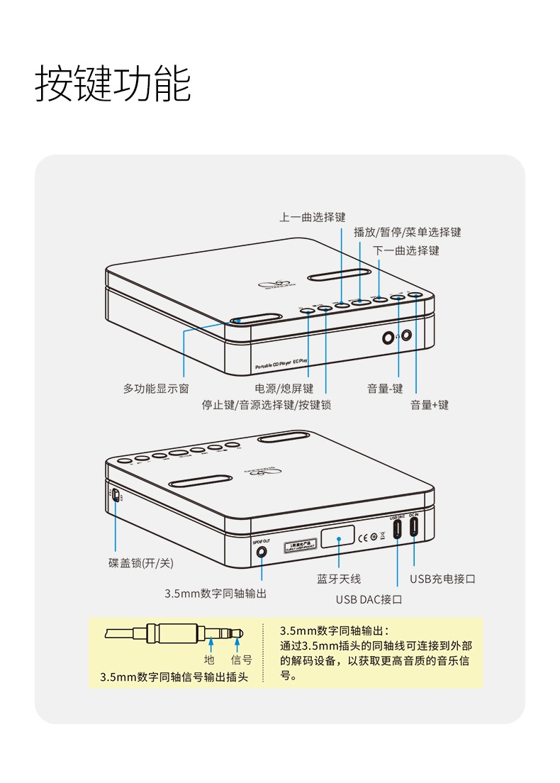 Shanling EC Play Portable CD Player/HiFi Player with Bluetooth Lossless Music