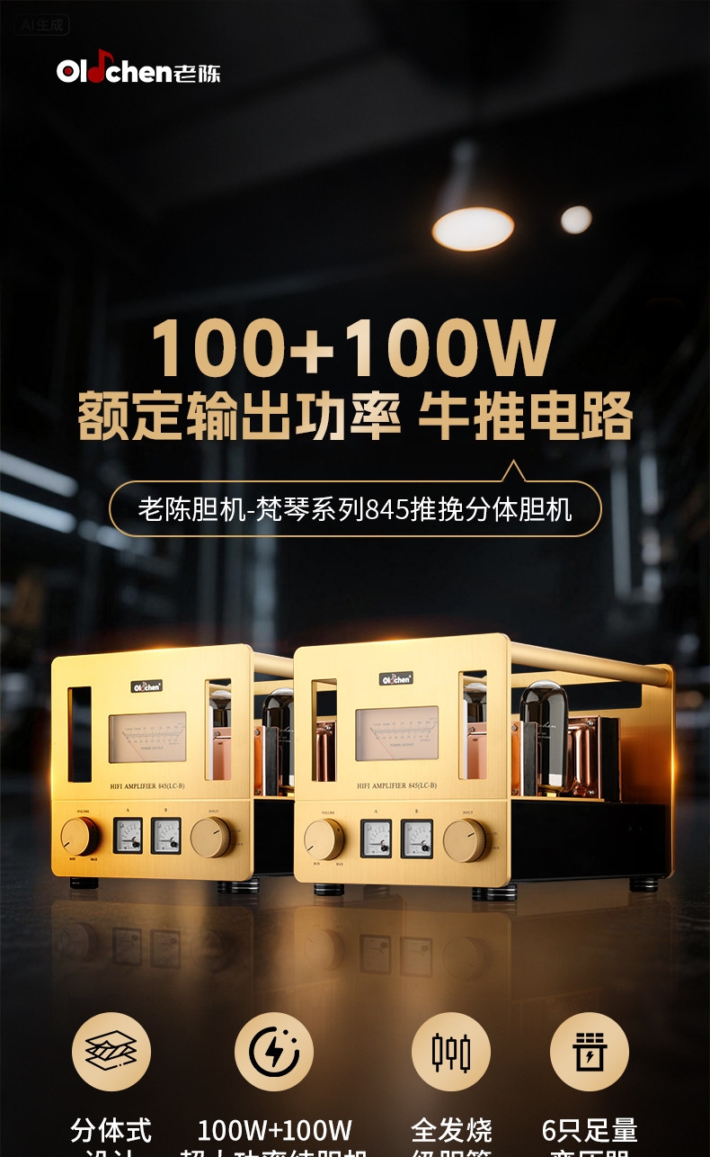 OldChen LC-05 845 Push-Pull High Power HiFi tube Amplifier Output 100W*2