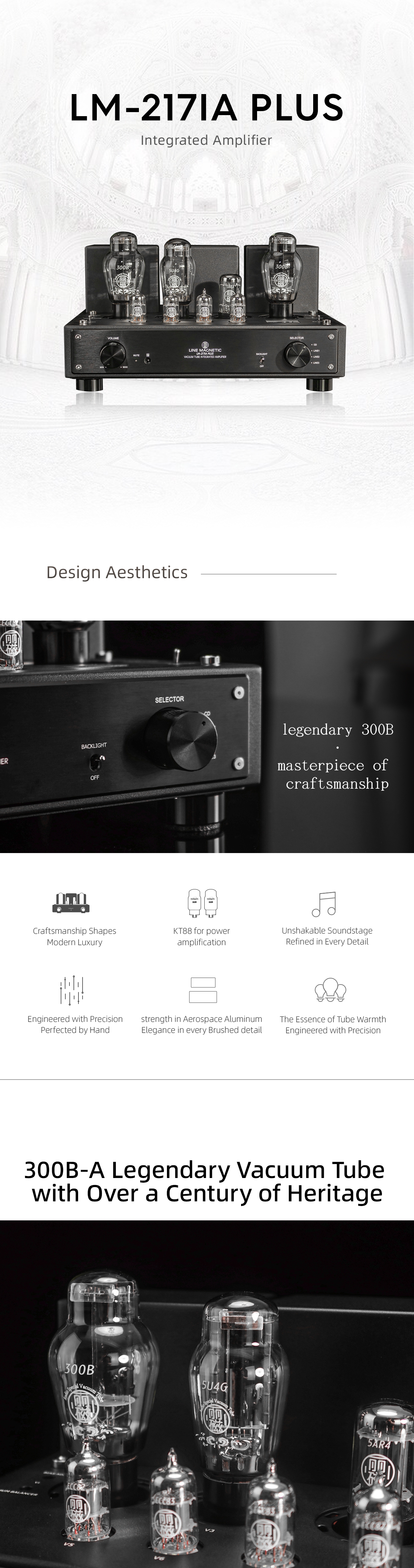 lLine Magnetic LM-217IA Plus 300B Vacuum tube Integrated Amplifier Single Ended Class A tube Amplifer  8W+8W