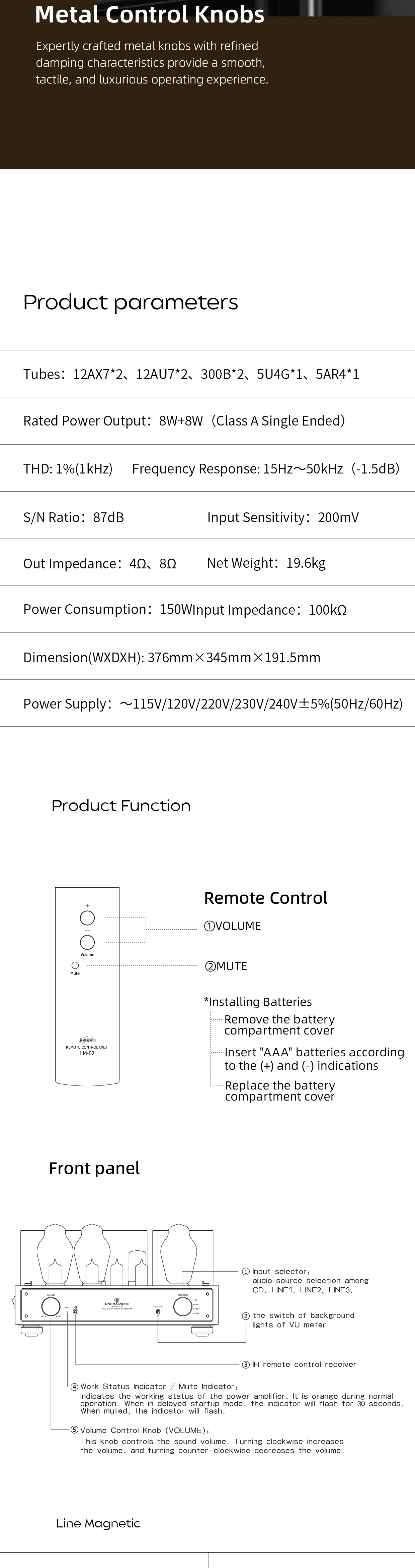 lLine Magnetic LM-217IA Plus 300B Vacuum tube Integrated Amplifier Single Ended Class A tube Amplifer  8W+8W